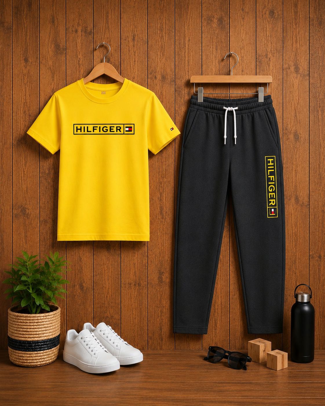 Boys Premium Fancy T-Shirt & Pant Set - Yellow + Black